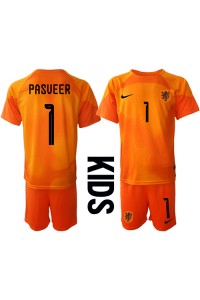 Nederland Remko Pasveer #1 Keeper Babyklær Borte Fotballdrakt til barn VM 2022 Korte ermer (+ Korte bukser)